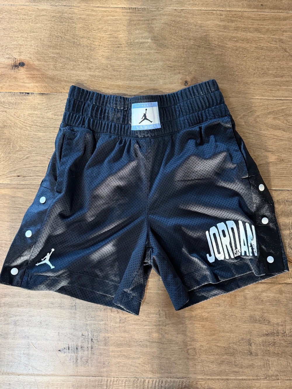 Girls Jordan Black Mesh Athletic Shorts with White Branding, Size 10-12 (M)